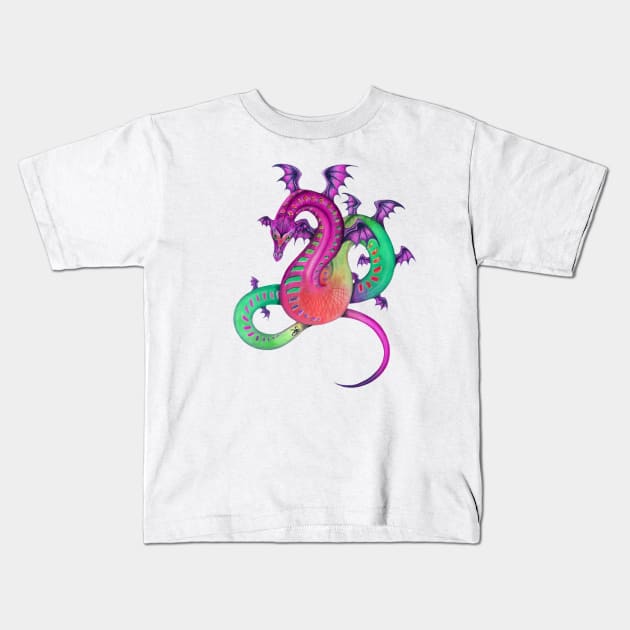 Fabulous Rainbow Dragon in Pink, Purple, and Green Kids T-Shirt by Sandra Staple